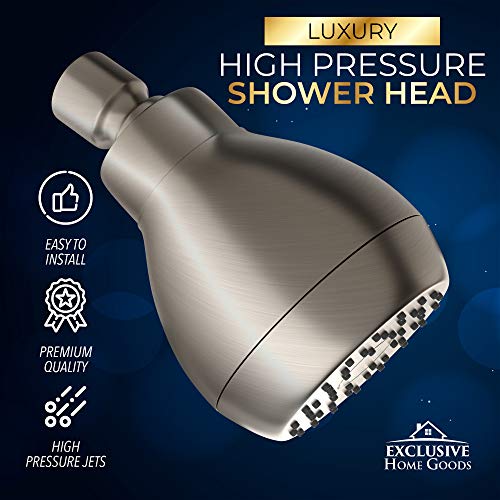 High Pressure Shower Head - Powerful Deluxe Bathroom Showerhead with Strong Spray Stream and Small Silicone Nozzles - Universal Fit Works with High and Low Water Flow Showers (Brushed Nickel)-1.8 GPM - color: Brush Nickel, size: 1.8 GPM