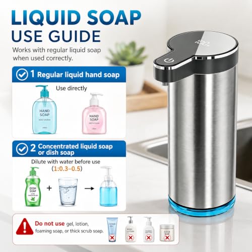 Automatic Liquid Soap Dispenser（IPX5 Waterproof, 12oz/350ml） | Touchless Rechargeable Soap Dispenser for Kitchen & Bathroom, 4 Adjustable Liquid Levels, USB-C - color: St-01 Liquid Gray