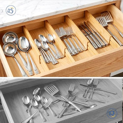 4 Pack 2.36" Bamboo Drawer Dividers, 17-22" Expandable Kitchen Organizers | Adjustable Spring-Loaded Tension Separators with Foam Pad for Clothes, Utensils, Kitchen, Dresser, Nursery & Bathroom - size: 2.36"H, 17-22"L Adjustable