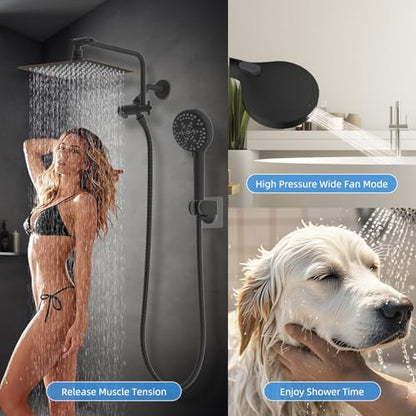 8" Metal Rainfall Shower Head with 10-Mode Handheld, Oil Rubbed Bronze | NSF/ANSI/CAN 372 Certified, High Pressure Showerhead Combo with 11" Adjustable Shower Arm, 71" Hose, Shower Head Holder - color: Oil Rubbed Bronze, style: Square 8"