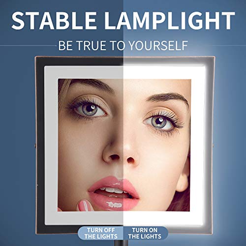 DOWRY Tabletop LED Lighted 5X Magnifying Square Makeup Mirror with Plug,8 Inch, Polished Oil Rubbed Bronze Finished - color: Oil Rubbed Bronze