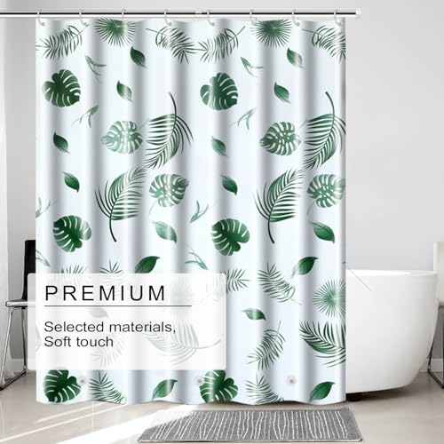 TIKABC Shower Curtain Liner, 4G PEVA Shower Liner, Plastic Waterproof Shower Curtains, with Grommet Holes and 3 Magnetic Weights(Green Leaf) - color: Green Leaf