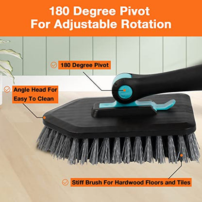 3 in 1 Scrub Cleaning Brush with Long Handle 51'' - Shower Bathtub (Black) | Tub & Tile Scrubber Brush of 1 Stiff Brush Head & 3 Scouring Pads & 3 Microfiber Clothes, for Wall Bathroom Glass Bathtub - color: Black