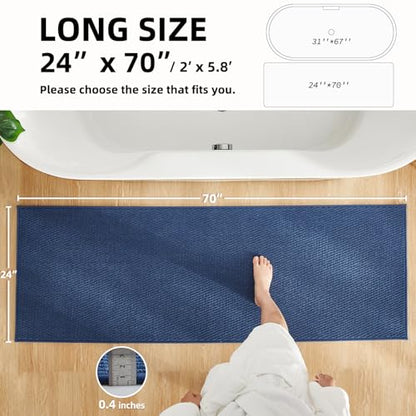 TYUU Bathroom Runner Rugs, Long Bath Mat Runner Washable Thin Quick Dry Low Pile Bathroom Runner Rugs Non Slip, Navy Blue 24"x70" - color: Navy Blue, size: 2' X 5'10" (Runner)
