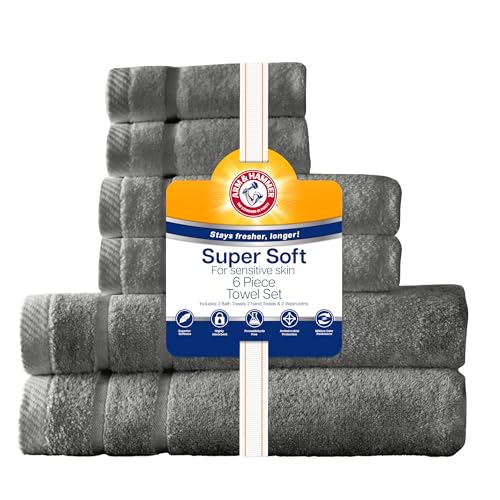 Arm & Hammer Super Soft Bath Towel Set, 6 Piece, Grey - color: Grey