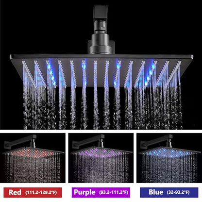 Aolemi Shower Faucet Set with Valve Handheld 12" LED Head Matte Black | Handheld Spray,12 Inch Rain LED Head,Valve and Trim Kit,All Metal,Wall Mount Shower System,Bathroom Mixer - color: Black, size: 12 Inch LED Shower Head