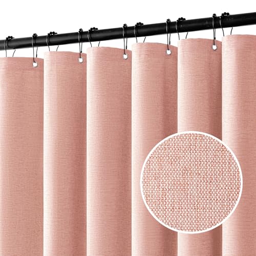 MIULEE 72 x 84 Extra Long Linen Shower Curtain Blush Pink 12 Metal Hooks | Washable, Fabric Shower Curtain, Waterproof Neutral Thick Cloth Shower Curtain, Bathroom Hotel Bathtub - color: Blush Pink, size: 72"W x 84"L (Pack of 1)