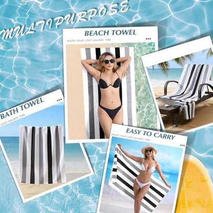 Beach Towel Set-4 Pack 30"x60" Sand Free Stripe Beach Towel for Pool,Bathroom,Soft Absorbent Quick Dry Lightweight Beach Bath Towel,Camping Blanket,Travel Towel,Beach Essentials for Adults,Grey/Black - color: Grey/Black