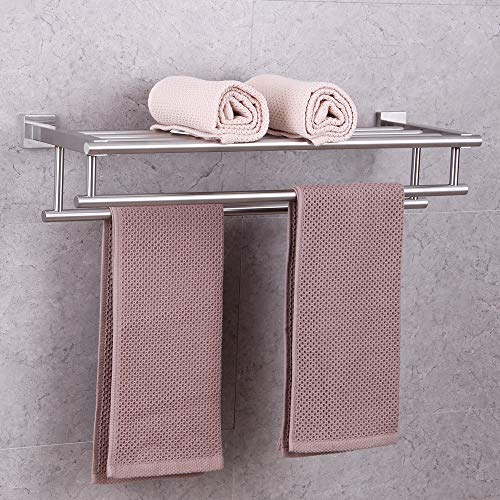 GERZWY Bathroom Lavatory Towel Rack Towel Shelf with Double Towel Bars Wall Mount Holder, 24-Inch SUS 304 Stainless Steel Brushed Finish AG1602B-LS - color: Brushed