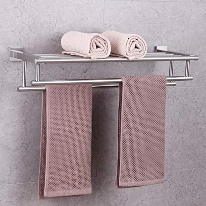 GERZWY Bathroom Lavatory Towel Rack Towel Shelf with Double Towel Bars Wall Mount Holder, 24-Inch SUS 304 Stainless Steel Brushed Finish AG1602B-LS - color: Brushed