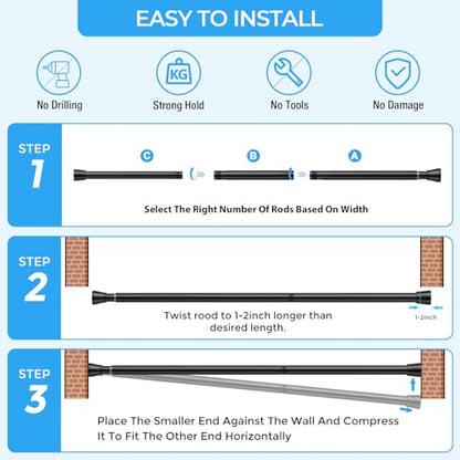 2PCS Tension Curtain Rod 16-26 Inch Adjustable No Drilling, Black | Rust-Resistant, No Slip, Small Spring Loaded Curtain Rods for Window, Kitchen, Closet, Cupboard, Bookshelf & DIY Projects - color: Black, size: 16" to 26"-2Pcs