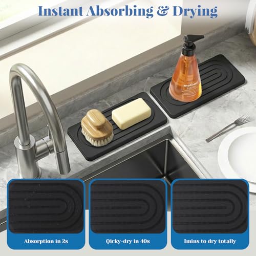 Stone Drying Tray, Water Absorbing Stone Tray, Natural Diatomaceous Earth Stone Sink Mat, Instant Dry Sink Coasters, Kitchen Sponge Hand Soap Holder, Quick Dry, Ease Cleaning - color: Concrete Grey