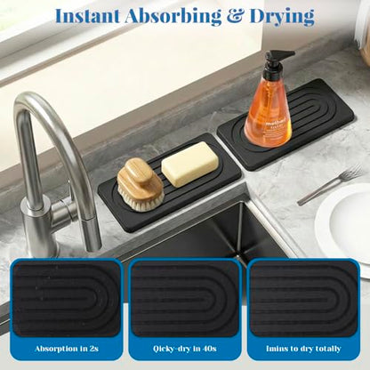 Stone Drying Tray, Water Absorbing Stone Tray, Natural Diatomaceous Earth Stone Sink Mat, Instant Dry Sink Coasters, Kitchen Sponge Hand Soap Holder, Quick Dry, Ease Cleaning - color: Concrete Grey