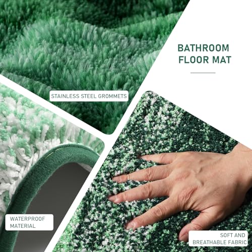 XLHOMO Dark Green Bathroom Accessories Set with Wicker Trash Can Shower Curtain and Rugs,Bathroom Sets Small Waste Basket Bathroom Trash Can for Bedroom Bathroom - size: Wicker Bathroom Set+Shower Curtain+Bath Rugs, style: Dark Green
