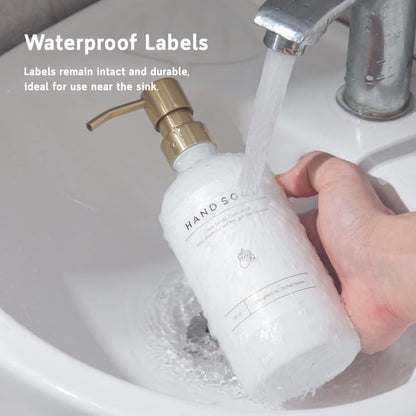 [Luxury] Kitchen Soap Dispenser Set - 16OZ White Glass Bottle, Stainless Steel Pump, Instant Dry Tray, Waterproof Labels, Non-Slip Silicone Pad, and Dish Brush | Upgrade for Your Kitchen and Bathroom - color: White Bottle + Gold Pump