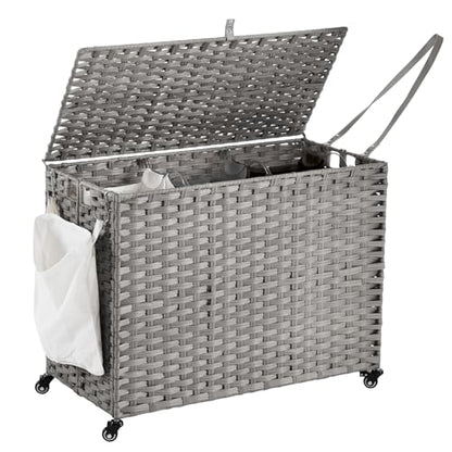 Laundry Hamper with Wheels, 60.72 Gallon(230L) Rolling Laundry Basket with Lid, Removable Large 3 Color Liners & 3 Mesh Laundry Bags, Clothes Hamper with Side Pocket, Grey - color: Grey, size: 35.43"L x 15.75"W x 25.6"H