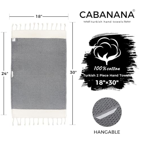 cabanana Hand Towels for Bathroom - 2-Pack,18x30 Inch-100% Cotton,Turkish Bathroom Hand Towels,Super Absorbent & Quick-Dry Soft for Bath, Kitchen, Spa, Face, Hair, Dishcloth (New Black) - color: Z Diamond Black