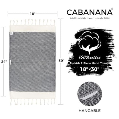 cabanana Hand Towels for Bathroom - 2-Pack,18x30 Inch-100% Cotton,Turkish Bathroom Hand Towels,Super Absorbent & Quick-Dry Soft for Bath, Kitchen, Spa, Face, Hair, Dishcloth (New Black) - color: Z Diamond Black