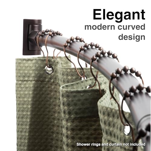 JS Jackson Supplies Single Curved Shower Rod, Metal Construction, Adjustable Between 36 to 61 Inches, Aluminum Rods and Zinc Mounting Hardware, Quality Modern Bathware, Bronze Finish - color: Bronze