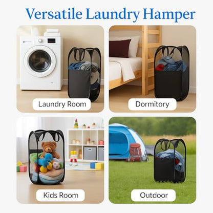 2-in-1 XL Hanging Laundry Hamper Bag 36x22in + Pop Up Mesh Laundry Basket | Over the Door Laundry Bag, Bottom Zipper & Front Pocket, 600D Oxford, Space-Saving Foldable, Hooks for Home Dorm & RV
