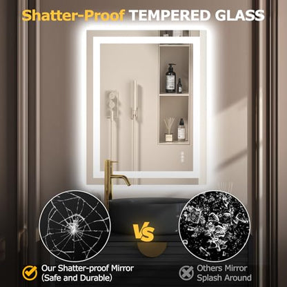 Hivone 28"X36" LED Bathroom Mirror with Lights, Anti-Fog, Dimmable, Backlit + Front Lit, Smart Bathroom Vanity Mirror, Memory Function, Shatterproof, Tempered Glass (Horizontal/Vertical) - size: 28"L x 36"W
