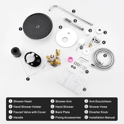 Chrome Shower Faucets Sets Complete, Shower Fixtures, Shower System with 10 Inch Rainfall Shower Head And High Pressure Handheld, Brass Valve with Pressure Balance Cartridge - style: 10-inch Chrome
