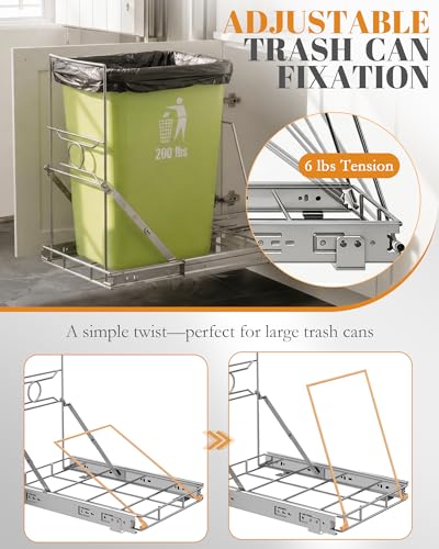 Pull Out Trash Can Under Cabinet, Under Sink Slider for 7-11 Gal Bins | Heavy Duty Sliding Garbage Can Organizer with Smooth Slides, Requires 12.5"W x 17.5"H Opening, Sliver(Trash Can Not Included) - color: Silver