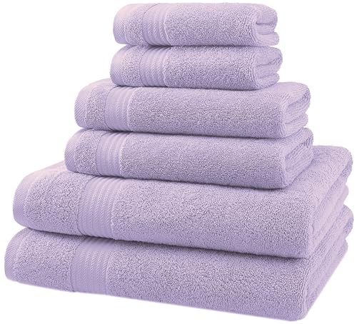 American Veteran Towel, 6 Piece Towel Set for Bathroom, 100% Cotton Turkish Bathroom Towels, 2 Bath Towels 2 Hand Towels 2 Washcloths, Lilac - color: Lilac, size: X Large 6 PC