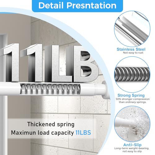 Shower Rod 31-63" White Spring Tension Curtain Rod Adjustable | 7/8" Shower Curtain Rod Carbon Steel Tube, Rust-Proof Non-Slip Tool-Free, Curtain Rods for Windows Bathroom Room Divider - color: White, size: 31"-63"-1P