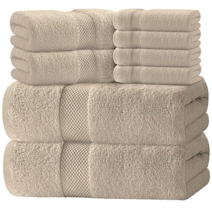 White Classic Luxury Bath Towel Set of 8 Pieces - 100% Turkish Cotton Highly Absorbent Towels for Bathroom, 2 Luxury Bath Towels 700GSM, 2 Hand Towels, 4 Washcloths, Taupe - color: 10: Taupe