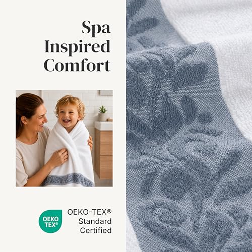 Modern Threads 600 GSM 6-Piece Towel Set with Filgree Jacquard Border Blue - color: Blue, style: Jacquard Border