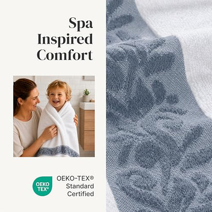 Modern Threads 600 GSM 6-Piece Towel Set with Filgree Jacquard Border Blue - color: Blue, style: Jacquard Border