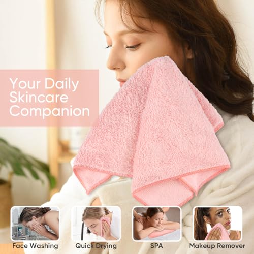 HOMEXCEL Washcloths 12PK, Ultra Soft&Highly Absorbent Face Towels, 12X12 in | Multi-Purpose Towels, Microfiber Wash Cloths for Bathroom, Hotel, Spa, Gym, and Kitchen, Machine Washable, Pink - color: Pink