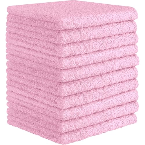 DecorRack 100% Cotton Washcloths 12x12 in, Light Pink (10 Pack) - color: Light Pink