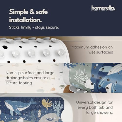 homerella Bathtub Mat Non Slip Kids 40x16 Baby Bath Mat Non Slip Anti Mold | 100% BPA Free, Non Toxic, Mildew Resistant, Machine Washable, Extra Long Kids Bath Mat for Tub Non Slip, Toddler Bath Mat - color: Deep Blue Sea, size: 40" x 16" (Rectangular)