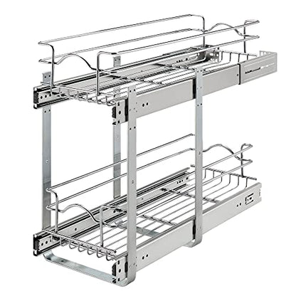 Rev-A-Shelf 2-Tier Pullout Shelf and Drawer Organizer for Kitchen Cabinets, Slide Out Storage Basket, Min Opening Width of 8.5", 9" x 22", 5WB2-0922CR-1 - size: 9" W x 22"D, style: Two Tier