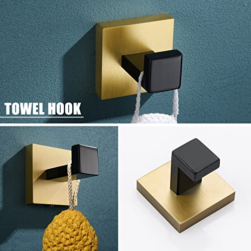 YACVCL 5 Pieces Bathroom Hardware Set, Black and Gold Towel Bar Set, 23.6 inch Towel Bar Hand Towel Holder Wall Mounted Stainless Steel - color: Black and Brushed Gold
