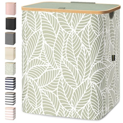 BALEINE Laundry Hamper with Lid, Tall Laundry Baskets with Bamboo Pull Handles, Large Laundry Bin with Internal Support (36 Gal/140L, Antique Foliage) - color: Antique Foliage, size: 140 liters