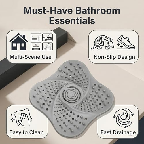 Drain Hair Catcher, 5.12 Inch Silicone Bath Drainer Protector Tub & Sink Hair Catcher for Flat Drains, Bathroom, Laundry, Kitchen & RV Use