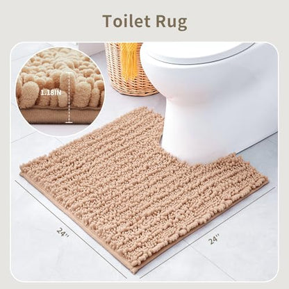 Toilet Rugs U-Shaped Mat 24x24, Contour Bathroom Mat - Ultra Soft & Absorbent Chenille, Quick-Dry, Machine Washable with Non Slip Barrier Backing, Beige - color: Beige, size: 24" X 24"(Toilet Rug)
