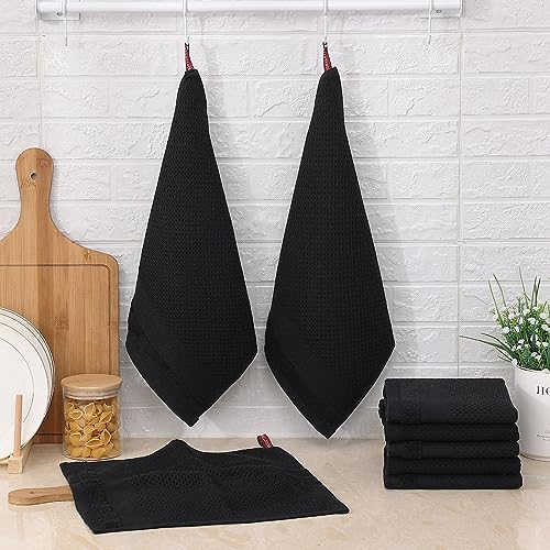 Homaxy 100% Cotton Dish Cloths, 8 Pack - 12 x 12 Inches, Black | Waffle Weave Super Soft and Absorbent Dish Towels Quick Drying Dishcloths, 12 x 12 Inches - color: Black, size: 12 X 12 - 8 Pack