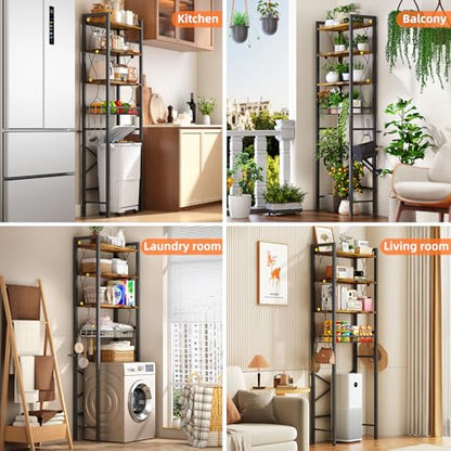 Over-The-Toilet Storage Rack, 4-Tier Bathroom Organizer Shelf Over Toilet with Adjustable Shelf and Basket, Freestanding Space Saver Bathroom Shelves Above Toilet for Room (Rustic Brown) - color: Brown