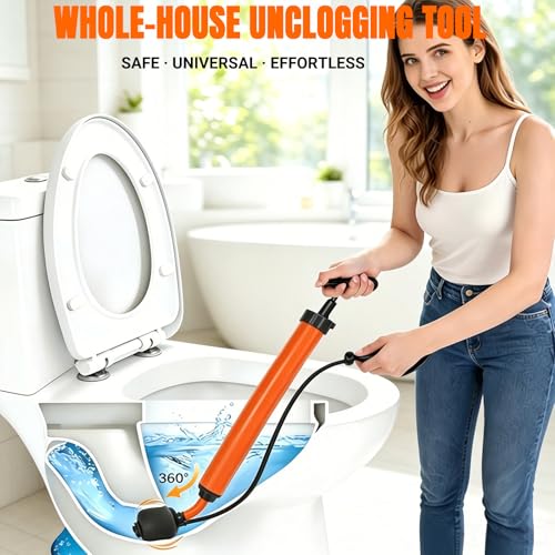 Manual Drain Unclogger, High Pressure Toilet Plunger: No-Splash, No Electricity, No Accessories, Pipe-Safe, Easy to Use, Reusable & Easy to Clean for Toilet, Sink, Bathtub, All Household Pipes - color: Orange