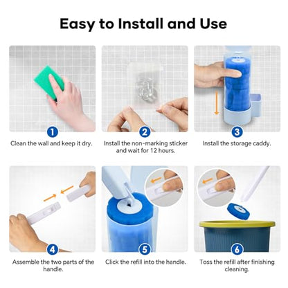 2 Pack Disposable Toilet Brush and Holder Set, Wall Mounted Toilte Wand Kit | Disposable Bowl Ceaner Wand and Caddy with 96 Refills for Closestool Cleaning