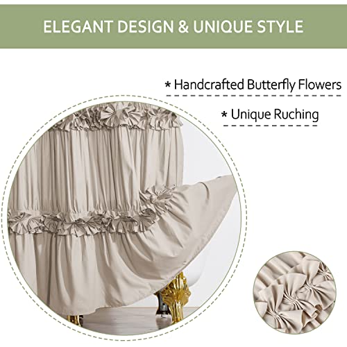 Camel Ruffle Shower Curtain, Vintage Handcrafted Bow Tie Bath Curtain for Master Bathroom, Ruched Microfiber Bathroom Curtain with 12 Buttonholes, 72" W x 84" H (LQ-10) | Vintage Handcrafted Bow Tie Bath Curtain for Master Bathroom, Ruched Microfiber Bath