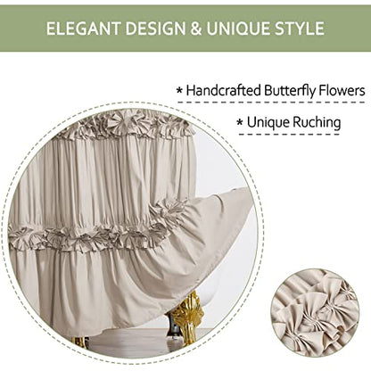 Camel Ruffle Shower Curtain, Vintage Handcrafted Bow Tie Bath Curtain for Master Bathroom, Ruched Microfiber Bathroom Curtain with 12 Buttonholes, 72" W x 84" H (LQ-10) | Vintage Handcrafted Bow Tie Bath Curtain for Master Bathroom, Ruched Microfiber Bath