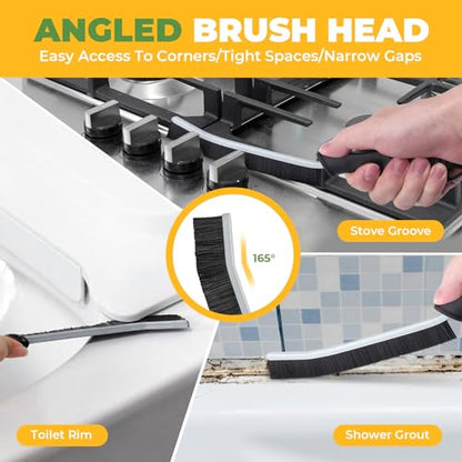 KMOSENIA Crevice Cleaning Brush, 3 Pack Hard Bristle Grout Brush | 3 pack narrow cleaning brushes with stiff bristles for grout, gaps, kitchens, bathrooms and tight spaces.