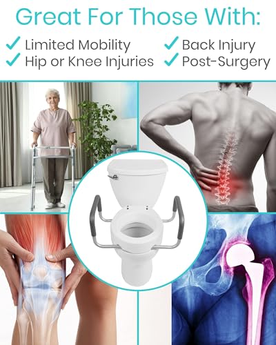 Vive Raised Toilet Seat Riser for Seniors (with Handles) - Handicap Rail | Grab Bar Seat for Over Toilet - Elevated Safety for Elderly, Disabled, Medical - Elongated - size: Elongated
