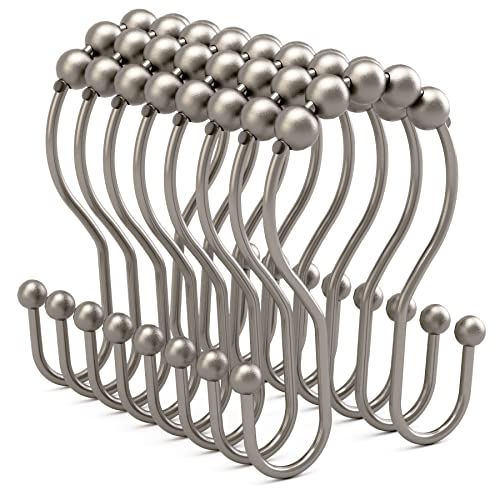 Bathway Shower Curtain Hooks Rust Proof Shower Curtain Rings, Smooth Glide Double Hook Shower Curtain Hooks,Shower Hooks for Shower Curtain Matte Nickel Shower Rod Hooks Shower Curtain Hangers 12Pcs - color: Matte Nickel