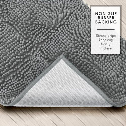 Hearth & Harbor Bathroom Rugs, Chenille Bath Mat - Machine Washable Bath Mats for Bathroom Non-Slip Backing Rubber, Quick Dry Bathroom Mat, 17 x 24 - Frost Grey - color: Frost Grey, style: 17 x 24